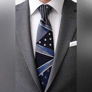 Valentino Pietro Silk Tie Blue Geometric Pattern Italy Designer Luxury Neck Tie